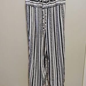 SHEIN Black and White Striped Jumpsuit with Flowy‎ Wide-Leg